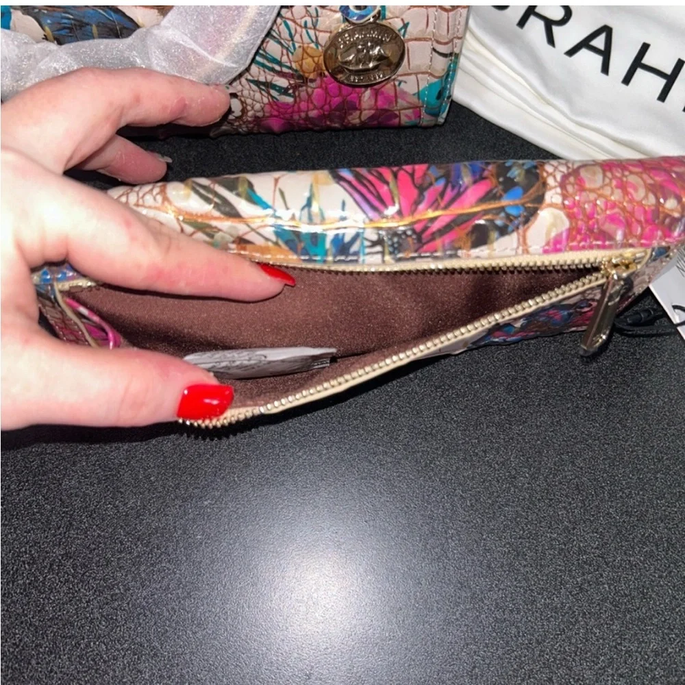 Brahmin Melbourne Croc Embossed Multicolor Floral Satchel and Wallet Set